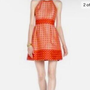 Anthropologie Ali Ro Dress Red Gold Metallic Geometric Halter Size 6